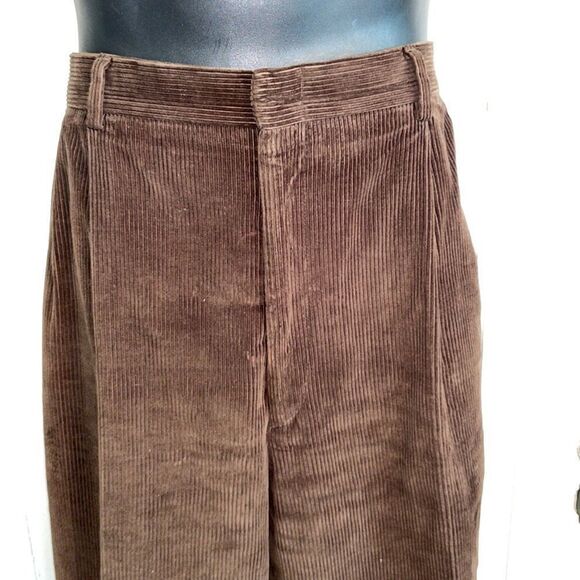 Berle dark brown cotton corduroy pleat front pants - Picture 2 of 9
